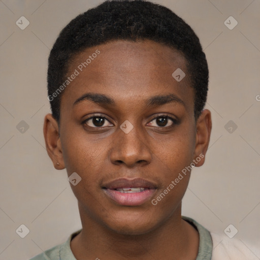 Neutral black young-adult male with short  brown hair and brown eyes