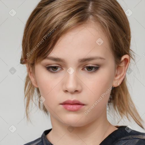 Neutral white child female with medium  brown hair and brown eyes