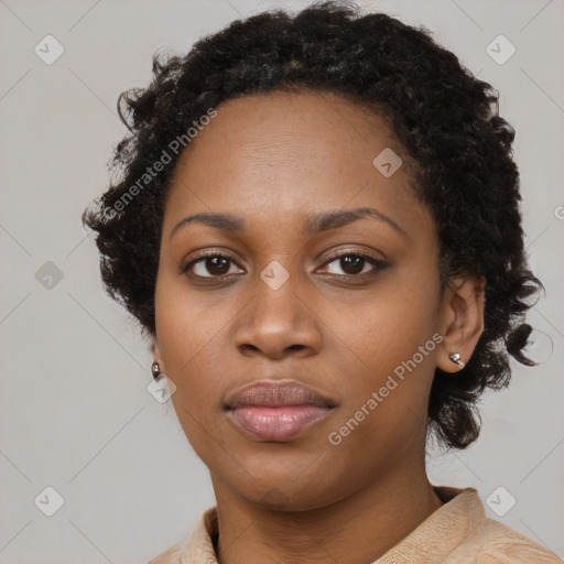 Neutral black young-adult female with medium  black hair and brown eyes