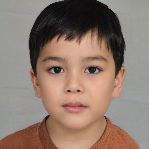 Neutral asian child male with short  brown hair and brown eyes
