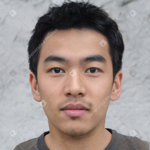 Neutral asian young-adult male with short  black hair and brown eyes