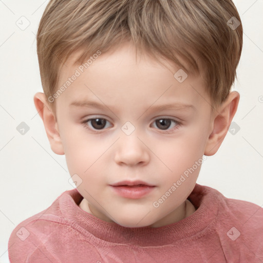 Neutral white child male with short  brown hair and grey eyes