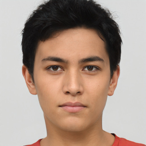 Neutral asian young-adult male with short  black hair and brown eyes