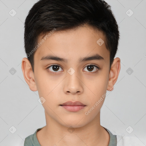 Neutral asian child male with short  brown hair and brown eyes