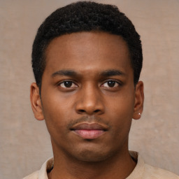 Neutral black young-adult male with short  brown hair and brown eyes