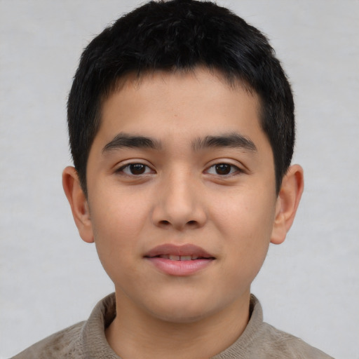 Neutral asian child male with short  black hair and brown eyes
