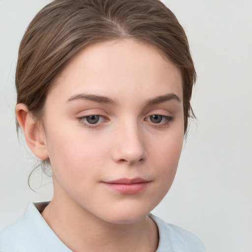 Neutral white young-adult female with short  brown hair and brown eyes