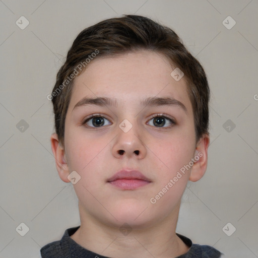 Neutral white child female with short  brown hair and brown eyes