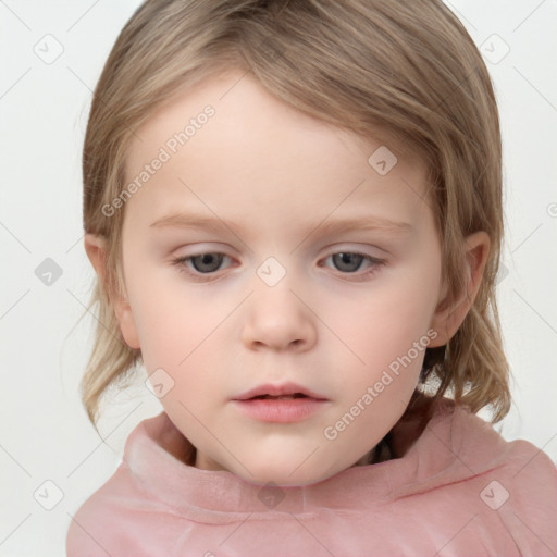 Neutral white child female with medium  brown hair and blue eyes