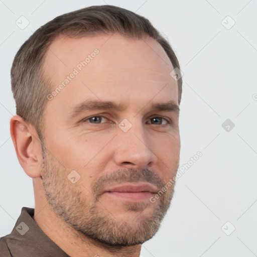 Neutral white adult male with short  brown hair and brown eyes