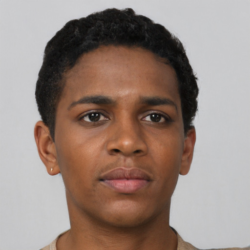 Neutral black young-adult male with short  brown hair and brown eyes