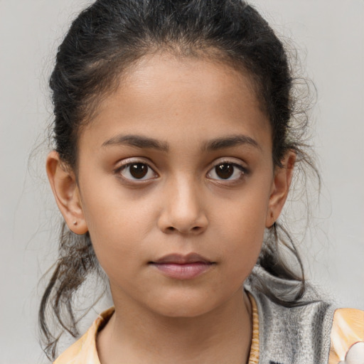 Neutral white child female with medium  brown hair and brown eyes