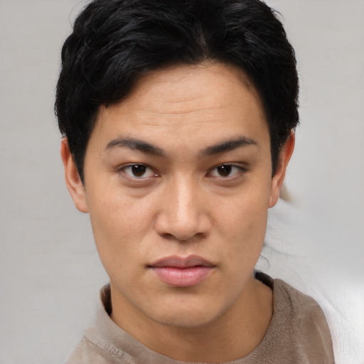 Neutral asian young-adult female with short  black hair and brown eyes
