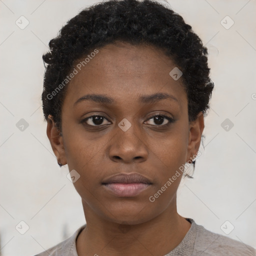 Neutral black young-adult female with short  black hair and brown eyes