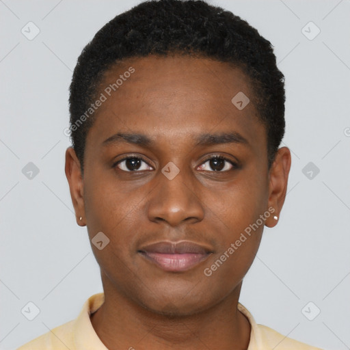 Neutral black young-adult male with short  brown hair and brown eyes
