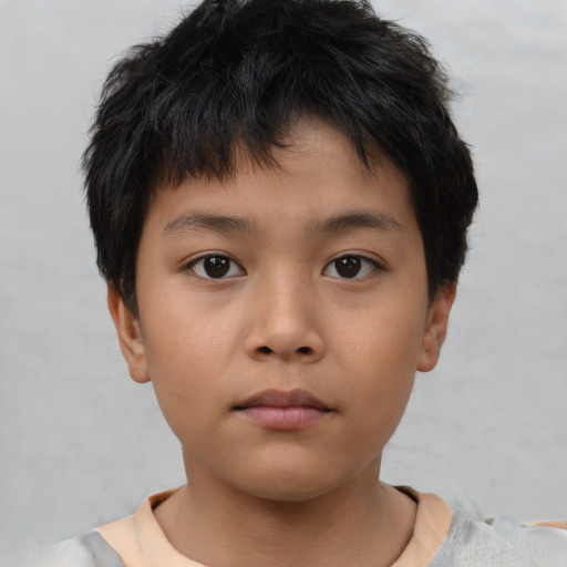 Neutral asian child male with short  brown hair and brown eyes