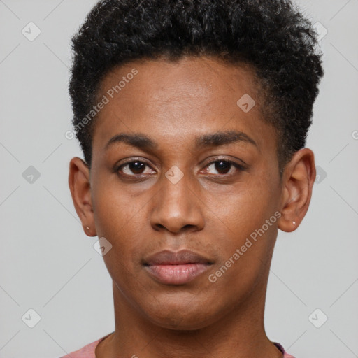 Neutral black young-adult male with short  brown hair and brown eyes