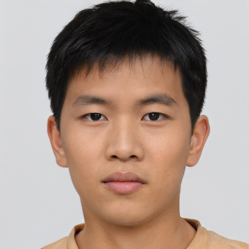 Neutral asian young-adult male with short  brown hair and brown eyes