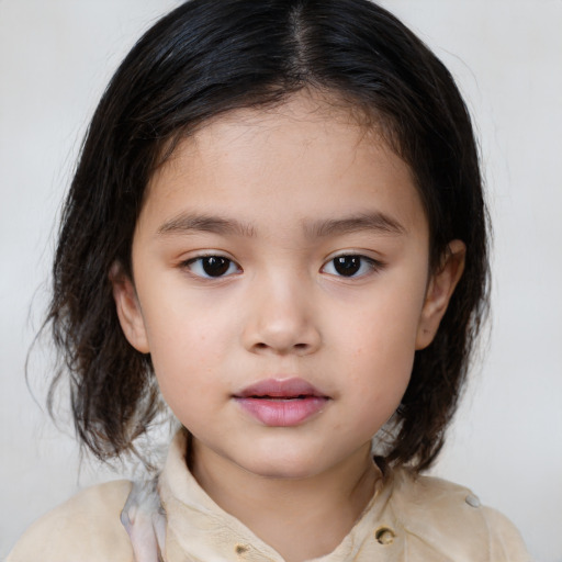 Neutral white child female with medium  brown hair and brown eyes