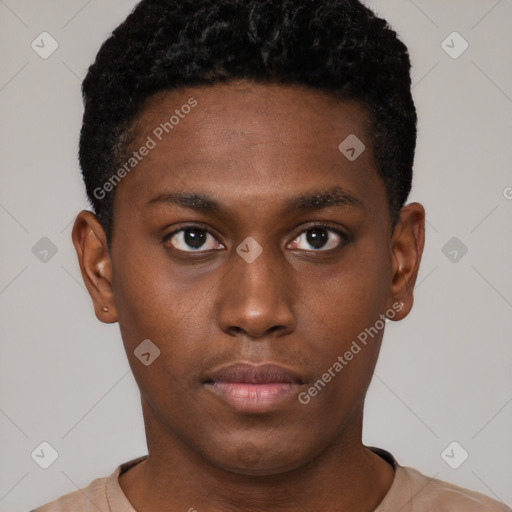 Neutral black young-adult male with short  brown hair and brown eyes