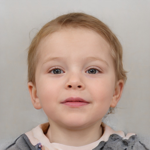 Neutral white child female with medium  brown hair and blue eyes