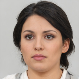 Neutral asian young-adult female with medium  brown hair and brown eyes