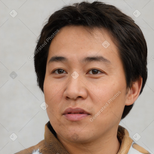 Neutral white adult male with short  brown hair and brown eyes
