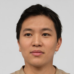 Neutral asian young-adult male with short  brown hair and brown eyes