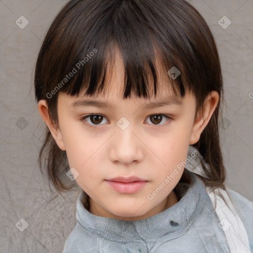 Neutral white child female with medium  brown hair and brown eyes