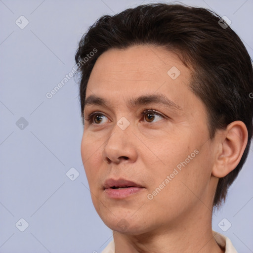 Neutral white adult male with short  brown hair and brown eyes