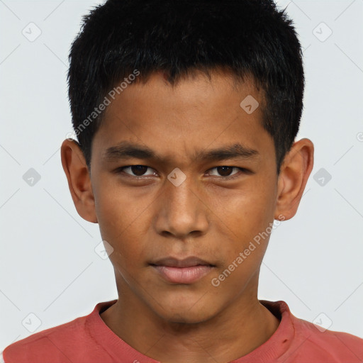 Neutral asian young-adult male with short  black hair and brown eyes