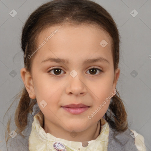 Neutral white child female with medium  brown hair and brown eyes