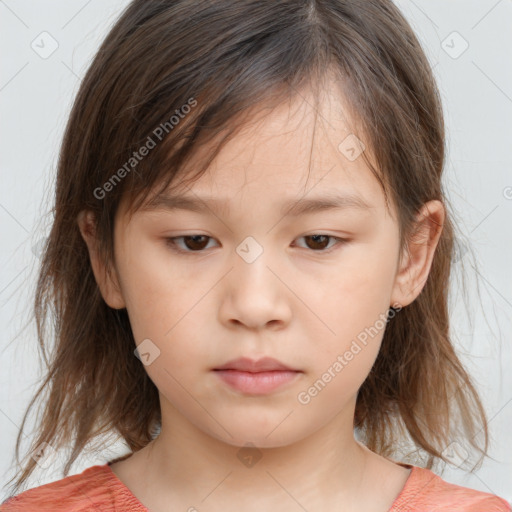 Neutral white child female with medium  brown hair and brown eyes