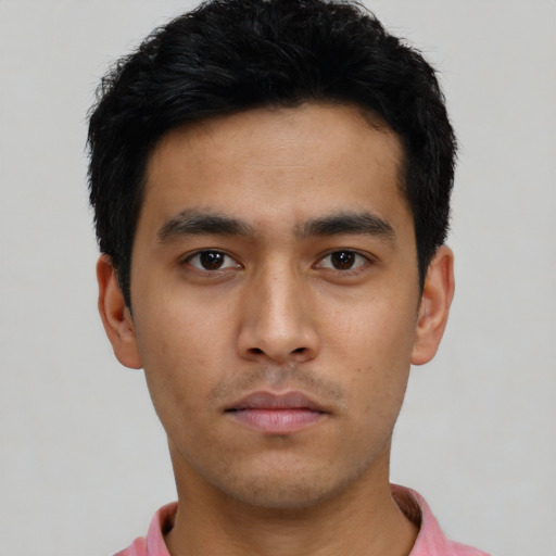 Neutral asian young-adult male with short  black hair and brown eyes