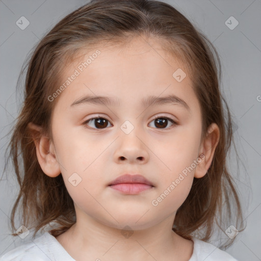 Neutral white child female with medium  brown hair and brown eyes