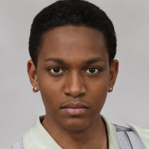 Neutral latino young-adult female with short  black hair and brown eyes