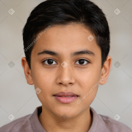 Neutral latino young-adult male with short  brown hair and brown eyes