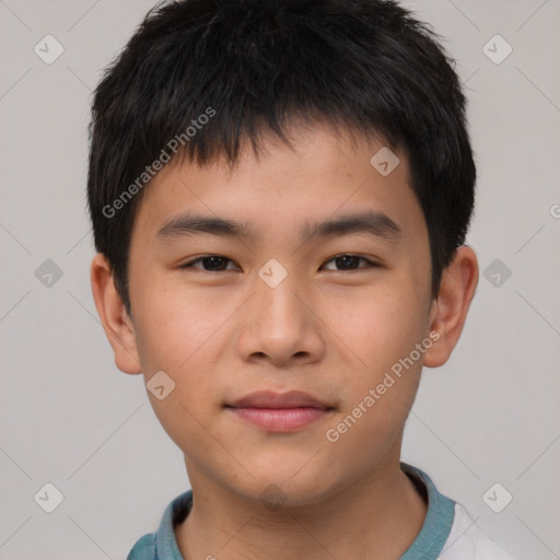 Neutral asian young-adult male with short  brown hair and brown eyes