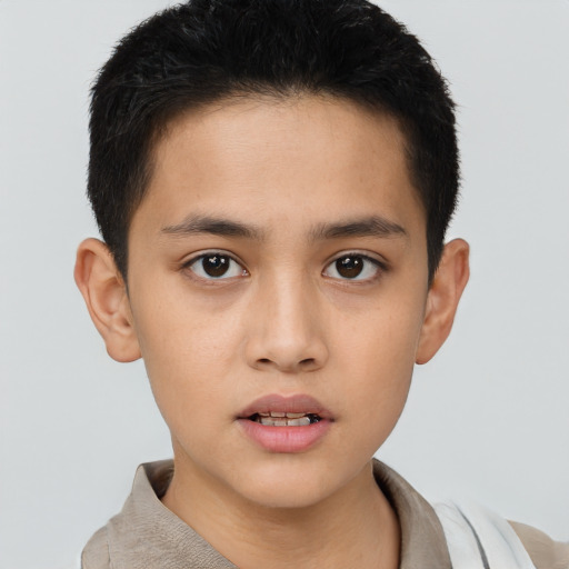 Neutral asian young-adult male with short  brown hair and brown eyes