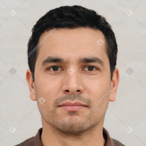 Neutral asian young-adult male with short  black hair and brown eyes