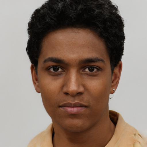 Neutral black young-adult male with short  brown hair and brown eyes