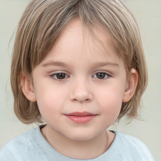 Neutral white child female with medium  brown hair and grey eyes