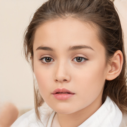 Neutral white child female with medium  brown hair and brown eyes