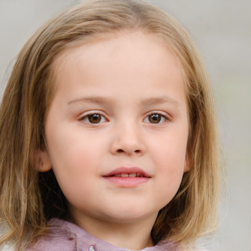 Neutral white child female with medium  brown hair and blue eyes