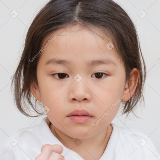 Neutral white child female with medium  brown hair and brown eyes