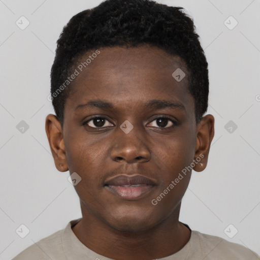 Neutral black young-adult male with short  brown hair and brown eyes
