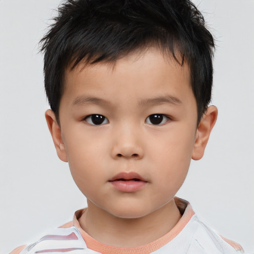 Neutral asian child male with short  brown hair and brown eyes