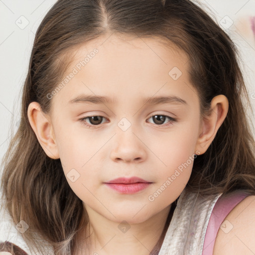 Neutral white child female with long  brown hair and brown eyes