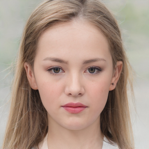 Neutral white child female with long  brown hair and brown eyes