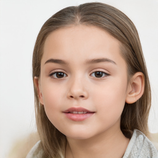 Neutral white child female with medium  brown hair and grey eyes